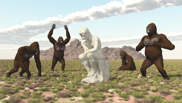 Gorillas mit Denker Skulptur