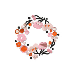 Cute botanical floral wreath illustration. Paper cut card, print, design