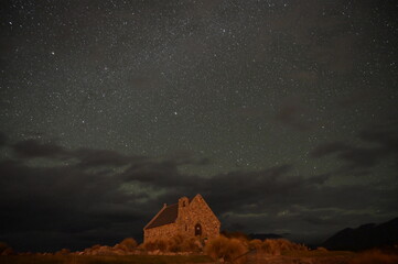 Starry sky along the lake