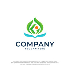 education logo K concept green leaf premium vector