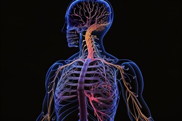Medical illustration of a man's nervous system. Concept. Generative AI.