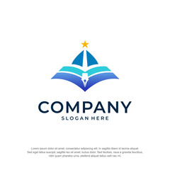 education logo pen and book triangle premium vector