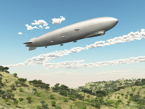 Zeppelin über einer Landschaft