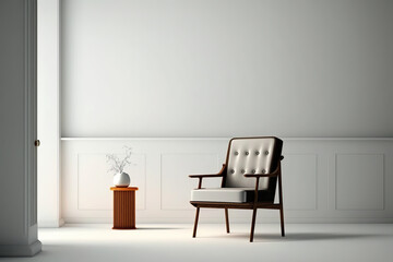 An armchair in a contemporary, minimalist setting against a background of a blank white wall