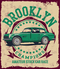 Fototapeta premium vintage car race. tee print design
