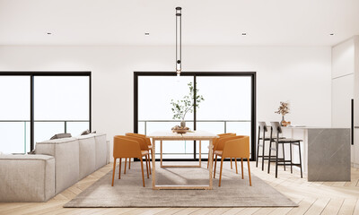 3d rendering mockup minimal apartment ideas. modern interior room design and decoration in white color wall and furniture fabric sofa. 