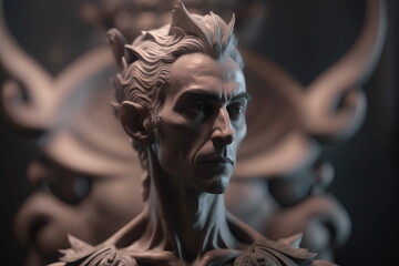 Greek Style Stone Clay Sculpture of a Elegant Elf Lord with White Hair