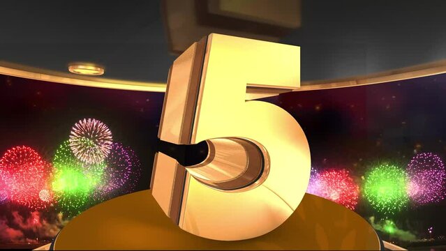 5th anniversary animation in gold with fireworks background, 
Animated 5 years anniversary Wishes in 4K 
