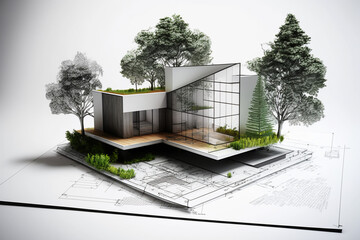 half sketch, half 3d, miniworld, building plan, project, document platform, white background