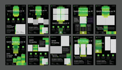 StarterPack Green Gradients Templates for Quicker Promotion Needs - Modern lights designs for Social Media Post Feed