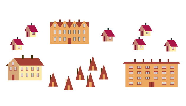 Suburban map design elements. Different type of buildings. GPS navigation signs.  illustration in flat style