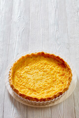 Classic chess pie in baking dish, top view