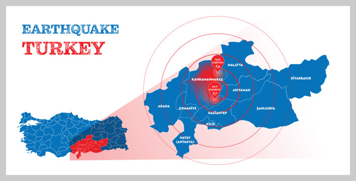 Turkey Earthquake concept on Turkey map. Vector illustration.