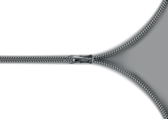 Zipper open background. Half opened flat isolated metalic zipper on gray background. Accessory or clothes element.  design illustration © designer_things