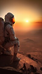 astronaut  in sunset at planet Mars made with generative ai