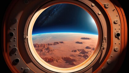 view from the window of spacecraft of mars  made with generated ia