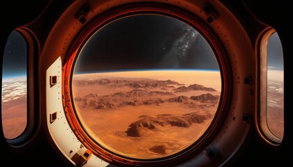 view from the window inside a spaceship above planet masr made with generated ai