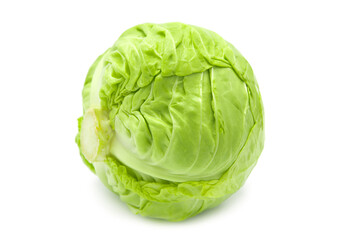 Fresh organic white cabbage whole isolated on white background.