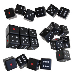 set of black dice game png 3d illustration