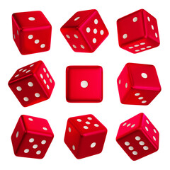 set of red dice game png 3d illustration