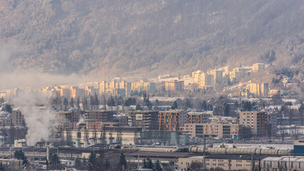 Overview of Graz in Austria on a winter morning as part of the UNESCO heritage