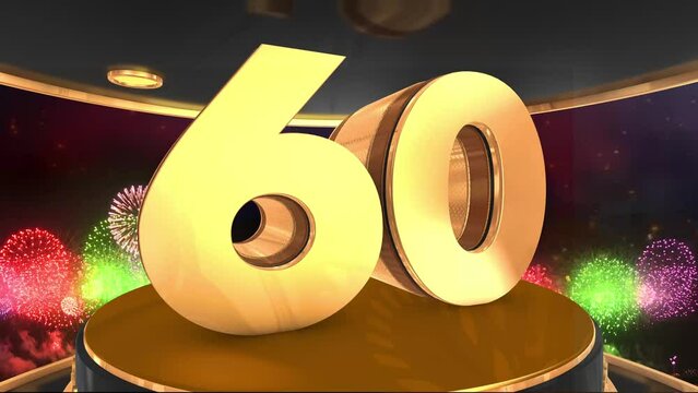 60th anniversary animation in gold with fireworks background, 
Animated 60 years anniversary Wishes in 4K