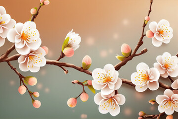 Obraz na płótnie Canvas Closeup of spring seasonal apricot blossom flower on bokeh background. Created with Generative AI technology. 