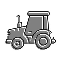Linear filled with gray color icon. Agricultural Tractor. Transport And Equipment For Transporting Agricultural Products On Field. Simple black and white vector Isolated On White Backgr