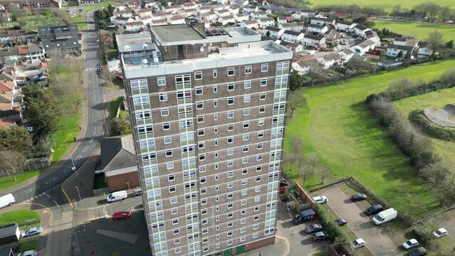 Overhead birds eye view  Tower block Dagenham London UK Drone, Aerial,
