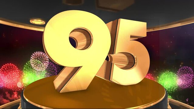 95th anniversary animation in gold with fireworks background, 
Animated 95 years anniversary Wishes in 4K