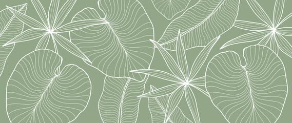 Fototapeta na wymiar Vector tropical background in green tones with palm leaves for design, decor, covers, textiles