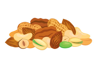 Pile of mixed nuts icon vector illustration. Different types of nuts graphic design element isolated on a white background