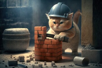 bricklayer cat working job profession illustration generative ai