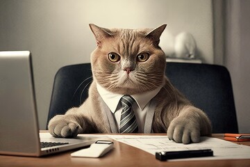 Naklejka na ściany i meble business analyst financial advisor cat working job profession illustration generative ai