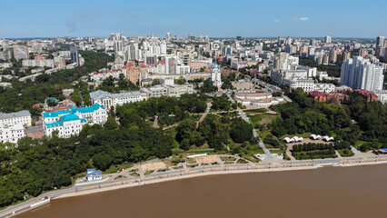 Khabarovsk city on a summer day. Aerial view.