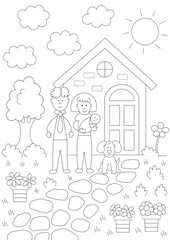 family house coloring page. you can print it on a4 paper