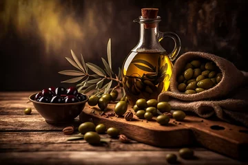 Foto op Plexiglas Rustic Olive Harvest Feast: Enjoy the Aroma of Extra Virgin Olive Oil with a Gourmet Touch ai generative © Mr. Bolota