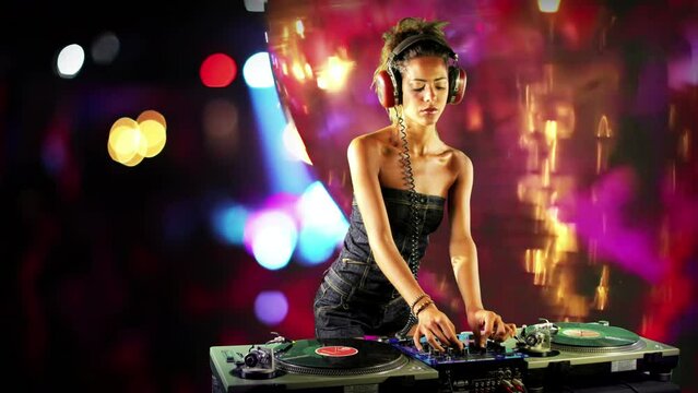 Female dj with turntables