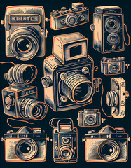 Vintage hand drawn cameras