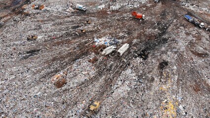 Large landfill near the metropolis. View from the drone.