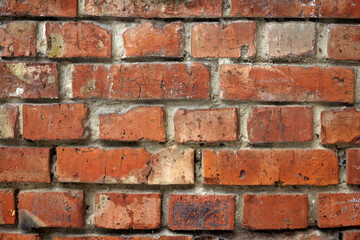 Obraz premium A real old brick wall built of red brick and cement, exterior