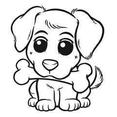 Vector illustration of Cartoon Dog with bone - Coloring book for kids