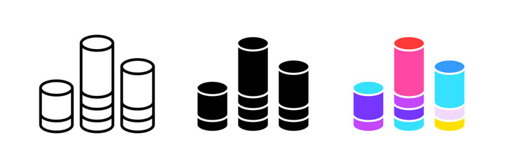 Bar charts. Diagrams, statistics, statistical data, analytics, analysis, graph, presentation, visual aid. Vector set icon in line, black and colorful styles isolated on white background