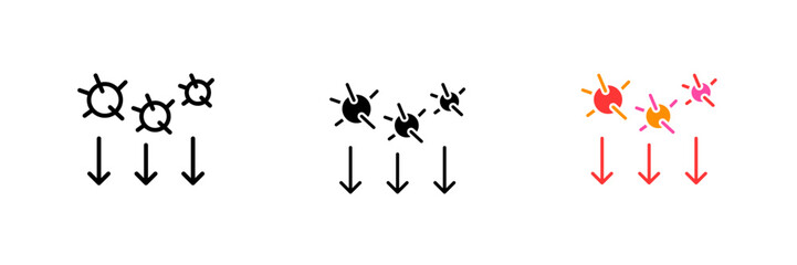 Microbes with arrows. Germ infection, bacteria, coronavirus, covid 19, microbe, airborne route of infection. Vector set icon in line, black and colorful styles isolated on white background
