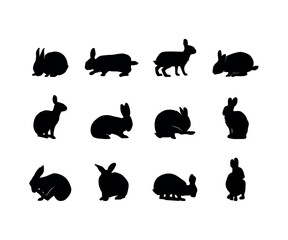 Big collection of rabbit silhouettes