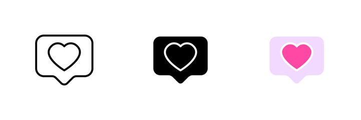 Speech bubble with a heart. Love letter, message, correspondence, express feelings, dating. Vector set icon in line, black and colorful styles isolated on white background