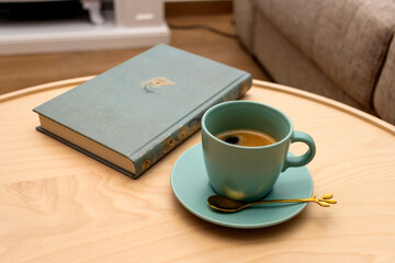 Education learning concept. World Book Day. Reading at home. Coffee and a book.