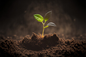 Seedling  are  growing  from  the  rich  soil  Concept. Generative Ai
