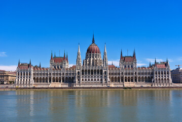Fototapeta na wymiar View of Hungarian Parliament Building, Royal Palace and Danube river.