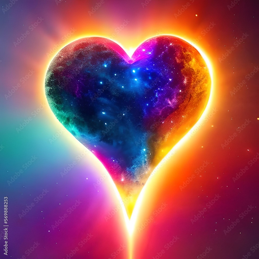 Poster the shape of a burning heart with 10 colors melts on a space background-090223-3